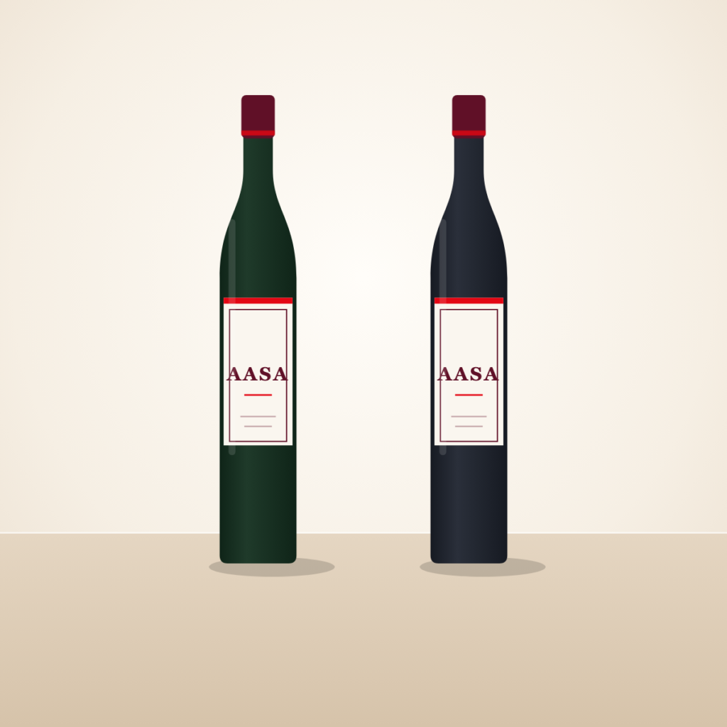 Composición ilustrativa de dos botellas con etiqueta AASA