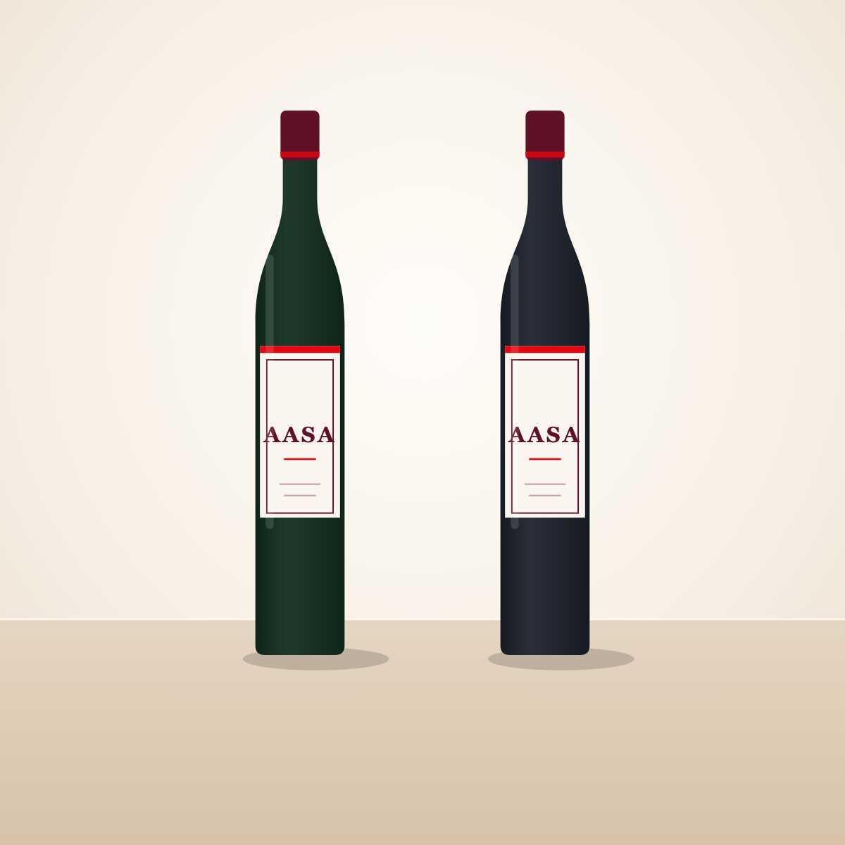 Composición conceptual de dos botellas con etiqueta AASA